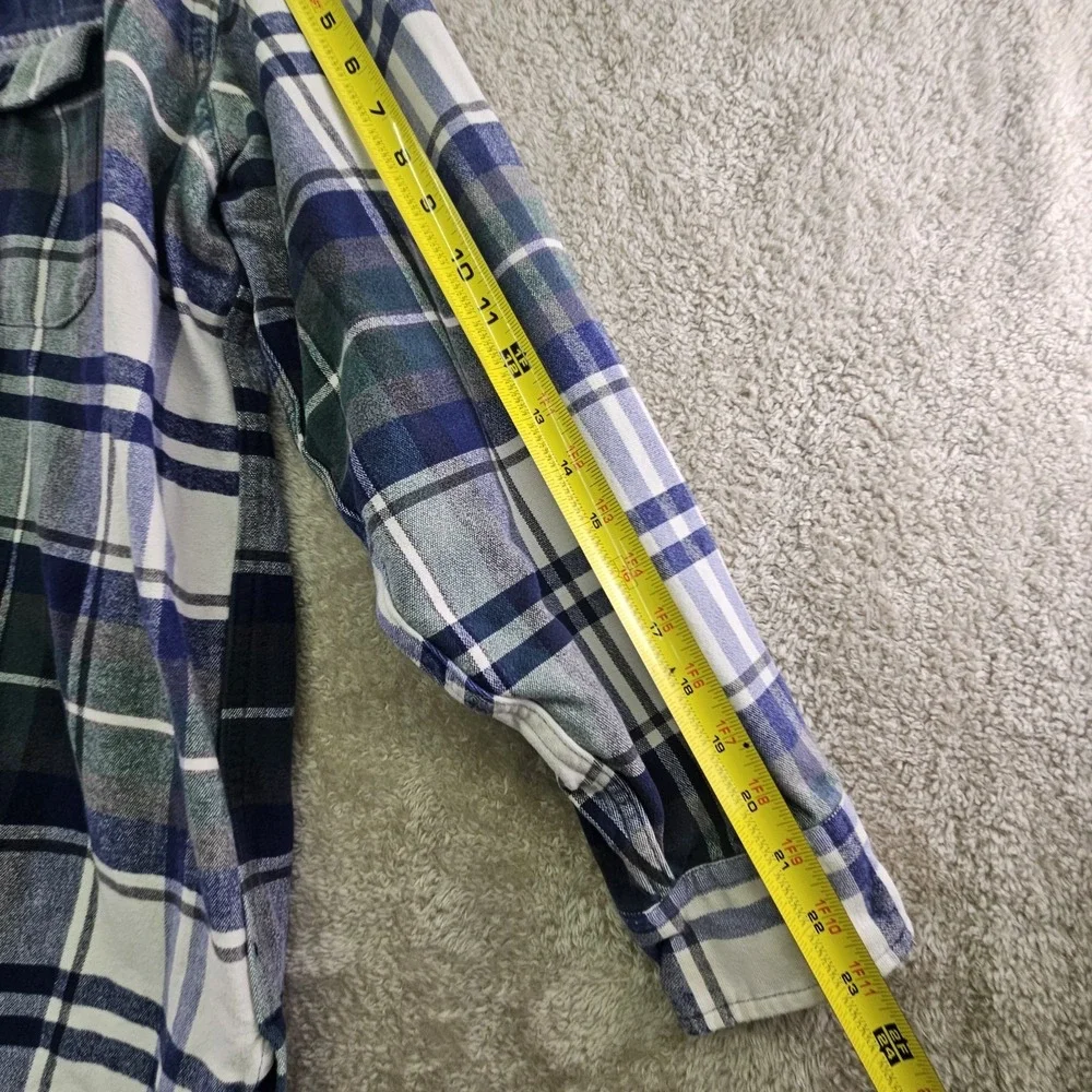 Vintage 90s L.L. Bean Flannel Shirt Mens XL Heavy Cotton Green Blue Tartan Plaid